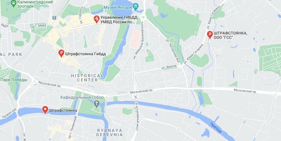 Изображение штраф стоянок Калининграда на карте
